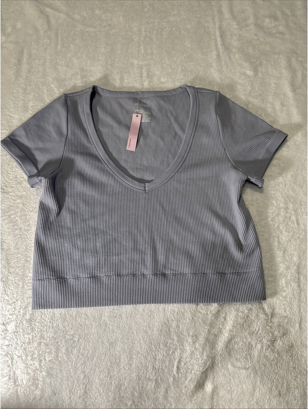 Wild Fable Crop Top Seamless Ribbed V-Neck  Light Blue Gray XXL NWT (2045)